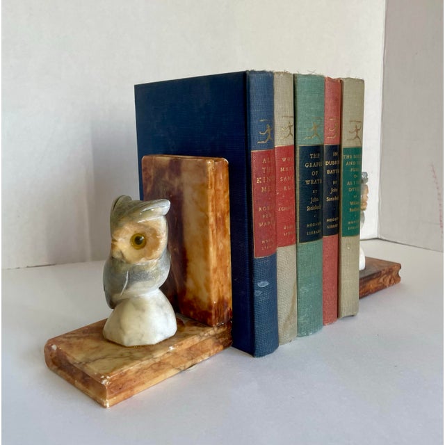 Carved Alabaster Marble Figurative Owl Bookends Made in Italy For Sale - Image 11 of 12