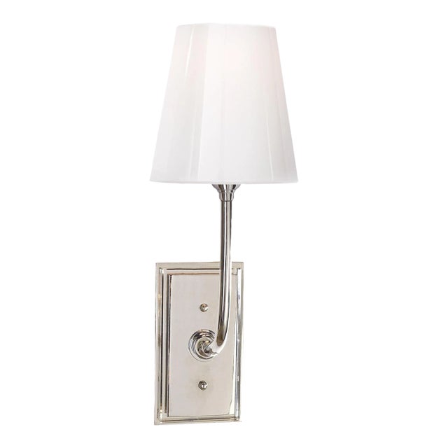 Thomas O'Brien for Visual Comfort Signature Hulton Sconce in Polished Nickel with Crystal Backplate & White Glass Shade For Sale