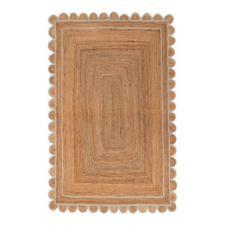 Soft Sea Green Jute Scallop Hand Made Rug - 3'x12' For Sale