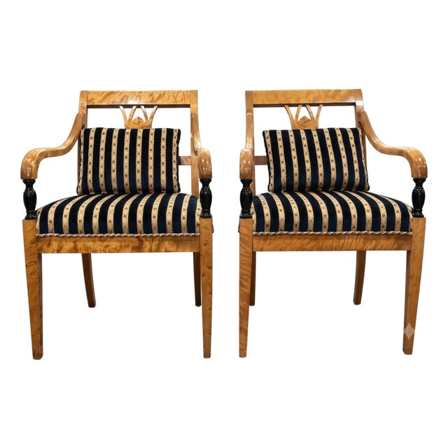 Striped Biedermeier Armchairs (Set of 2) For Sale