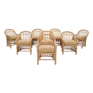 Set of Eight Danny Ho Fong Rattan Garden Dining Armchairs For Sale