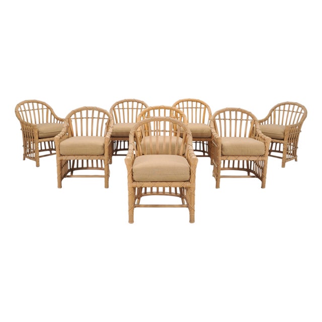 Set of Eight Danny Ho Fong Rattan Garden Dining Armchairs For Sale