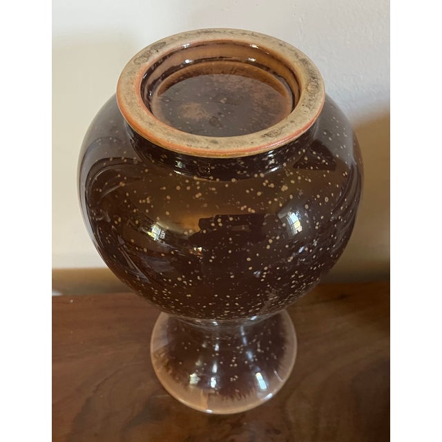 Antique Early 20th Century Japanese Brown Speckled Glaze Baluster Shape Porcelain Vase For Sale - Image 16 of 17