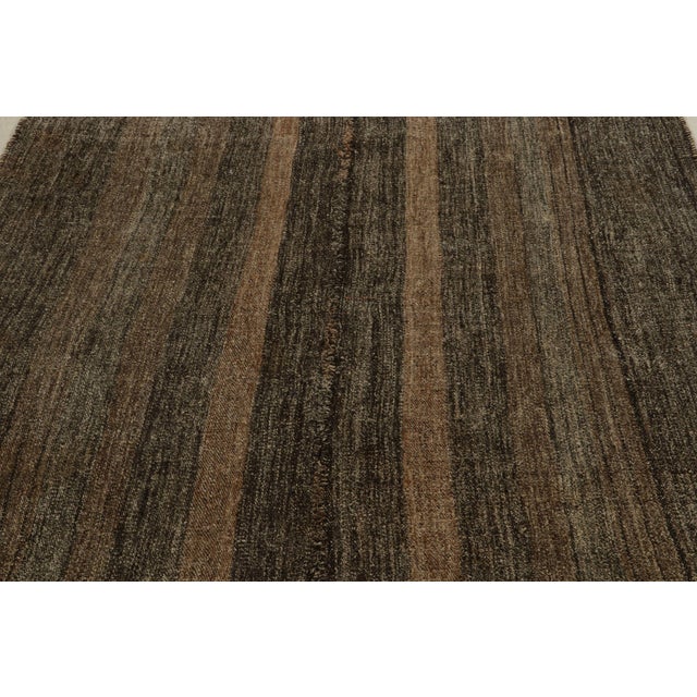 Rug & Kilim Vintage Square Kilim Rug in Beige-Brown Stripes, Black Striations For Sale - Image 4 of 7