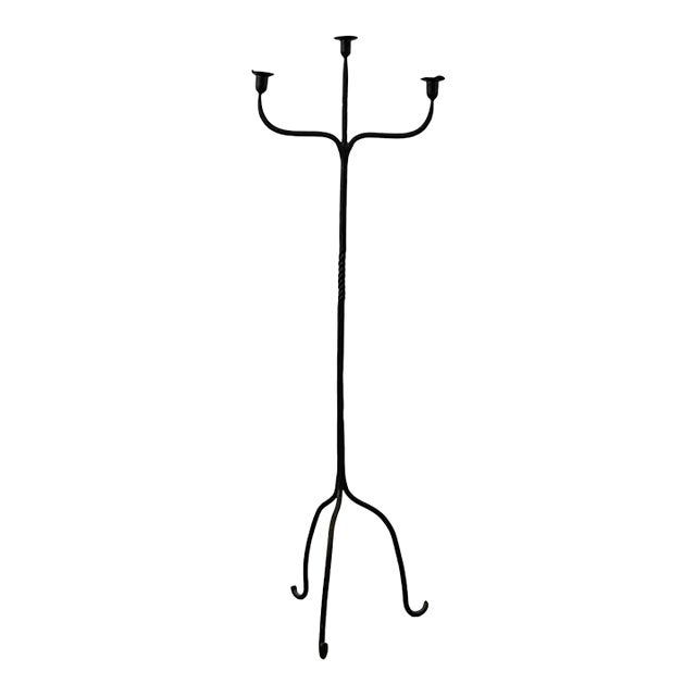 Antique Tall Wrought Iron Floor Candelabra For Sale