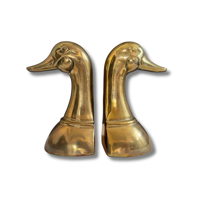 1970s Vintage Brass Mallard Duck Head Bookends – Horchow, Pair For Sale - Image 5 of 8