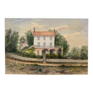 Early 20th Century Attributed to Frank Henry Mason British Architectural House Landscape Watercolor For Sale