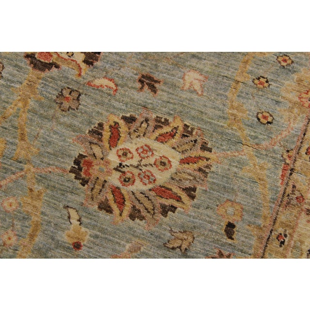 1990s Shabby Chic Ziegler Blue/Gold Wool Runner Rug- 4'1'' X 11'2'' For Sale - Image 5 of 10