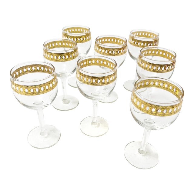 Mid Century Glamorous 22Kt Gold Culver Wine Glass Goblets - 8 Pieces For Sale