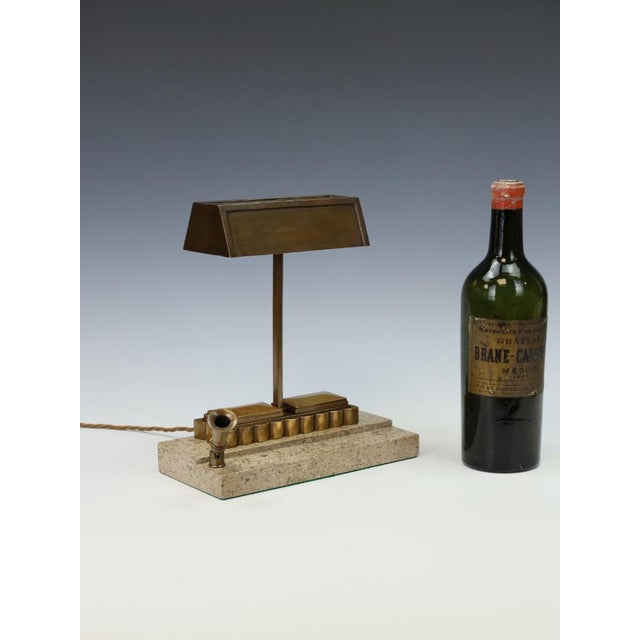 1920s Art Deco Bronze Desk Lamp with Fossiliferous Limestone Base, 1930s For Sale - Image 5 of 18
