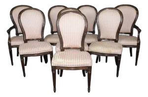 Set 8 Dark Mahogany French Louis XVI Style Dining Chairs Balloon Backs