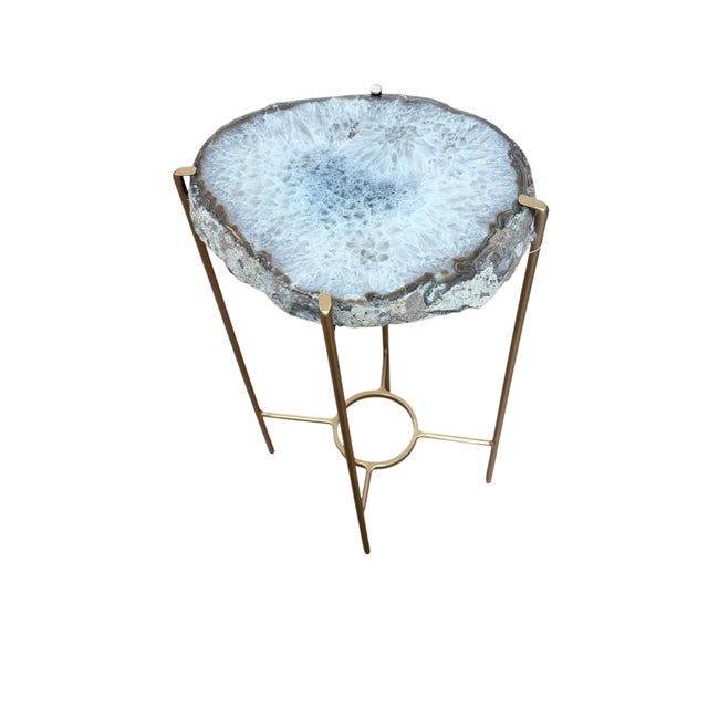 Unusual Modern Handcrafted Drinks Table. Pale gray crystalized quartzite with a contrasting very thin brown edge with...