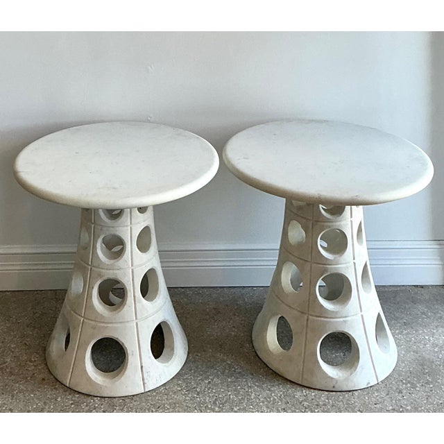Vintage Italian Marble Cutout Side Tables - A Pair For Sale - Image 11 of 14