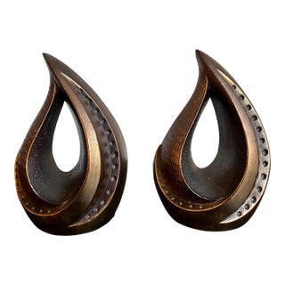 Ben Seibel Copper Teardrop Flame Bookend Set by Jenfred Ware, 1950s For Sale