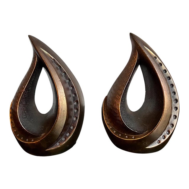 Ben Seibel Copper Teardrop Flame Bookend Set by Jenfred Ware, 1950s For Sale