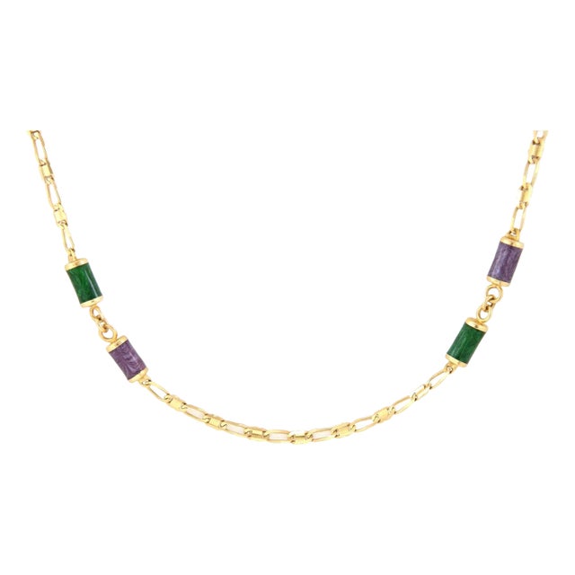 Cylinder Enamel 18k Chain Purple GreenYellow Gold For Sale