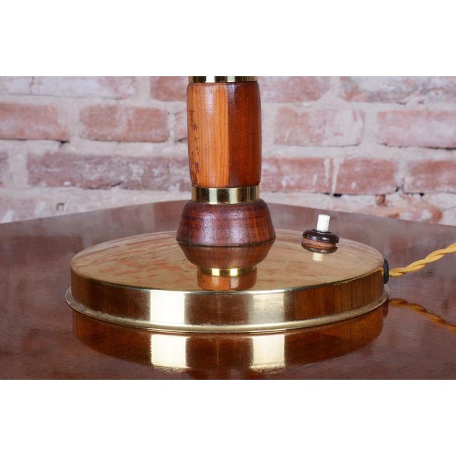 White Mid-Century Table Lamp in Walnut, Brass and Glass, Czech, 1960s For Sale - Image 8 of 13