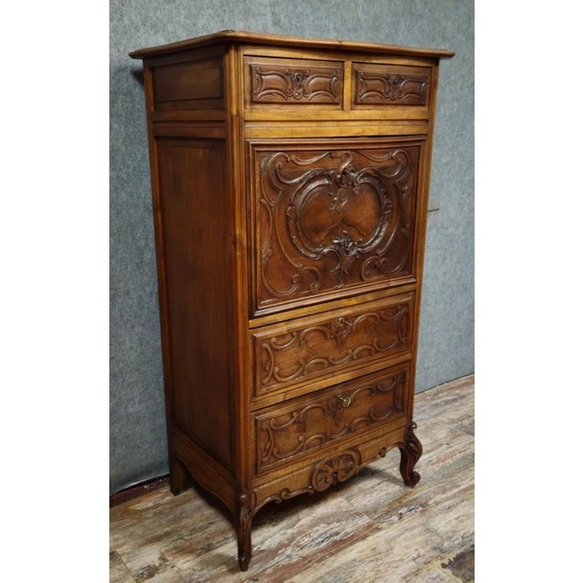 Antique walnut secretary desk – louis xv style – drop-front – 19th century an elegant antique walnut secretary desk,...