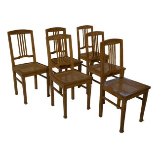 Art Deco Oak & Cane Dining Chairs, 1930s, Set of 6 For Sale