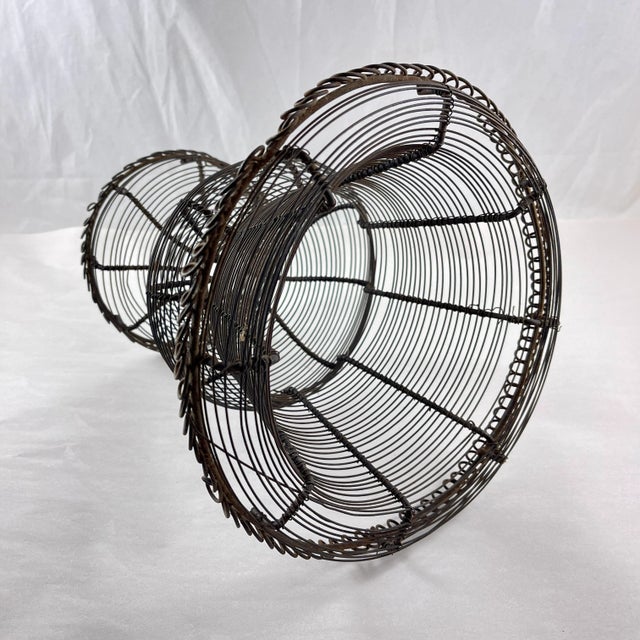Late 19th Century Antique French Pedestal Urn Hand Made Black Twisted Wire Basket, Late 19th C. For Sale - Image 5 of 9