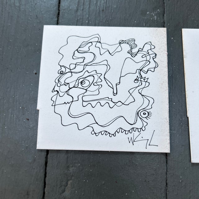 Set of three 1980’s original abstract drawings by Wayne Cunningham. Each signed and measure approximately 4x4 or 4x4.5....