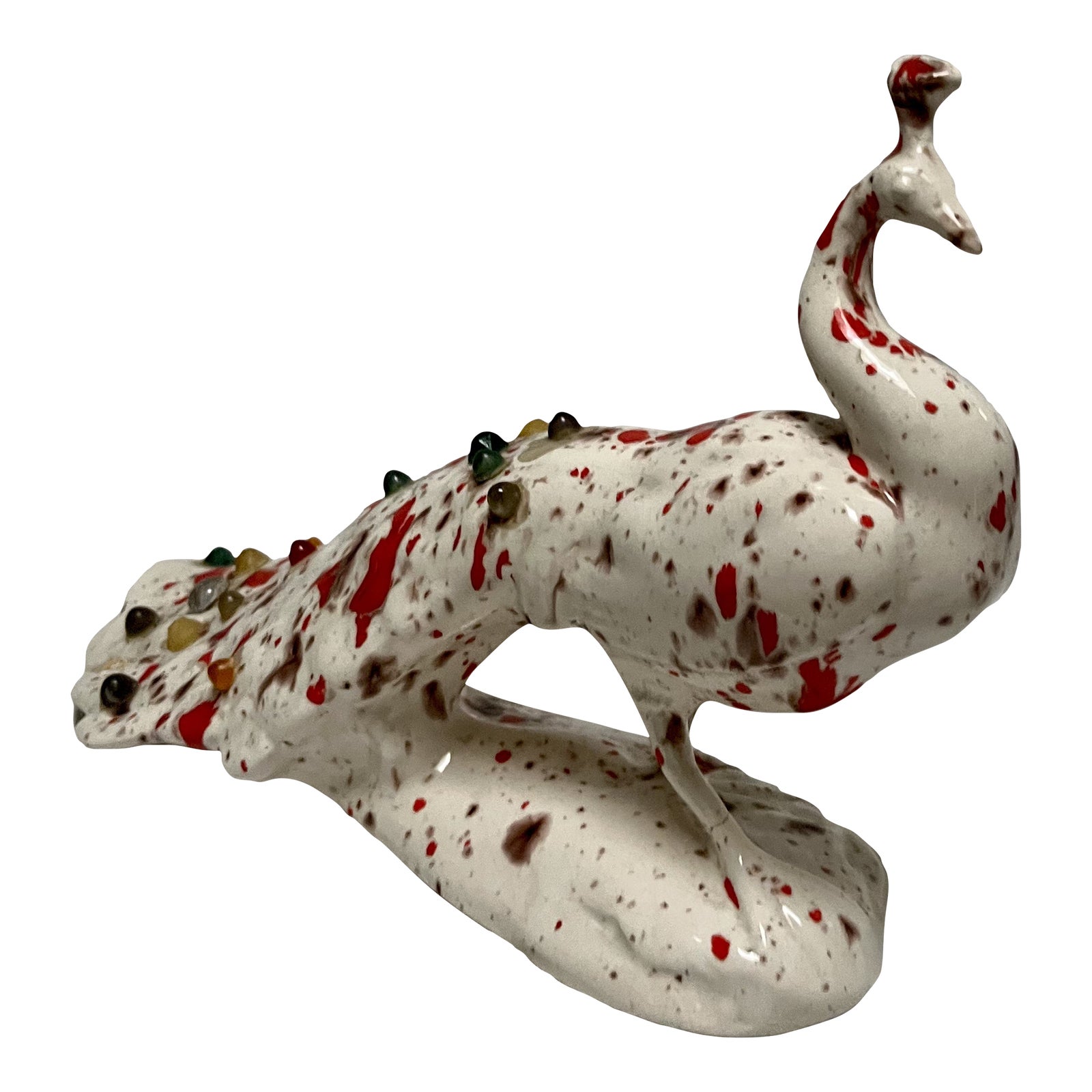 Mid-Century Spatterware Hollywood Regency Ceramic Peacock, Signed by ...