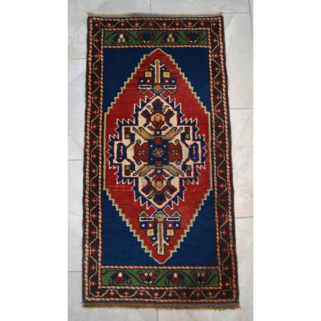 1970s Vintage Turkish Small Rug Hand Knotted Mat - 1'9" X 3'7" For Sale - Image 5 of 9