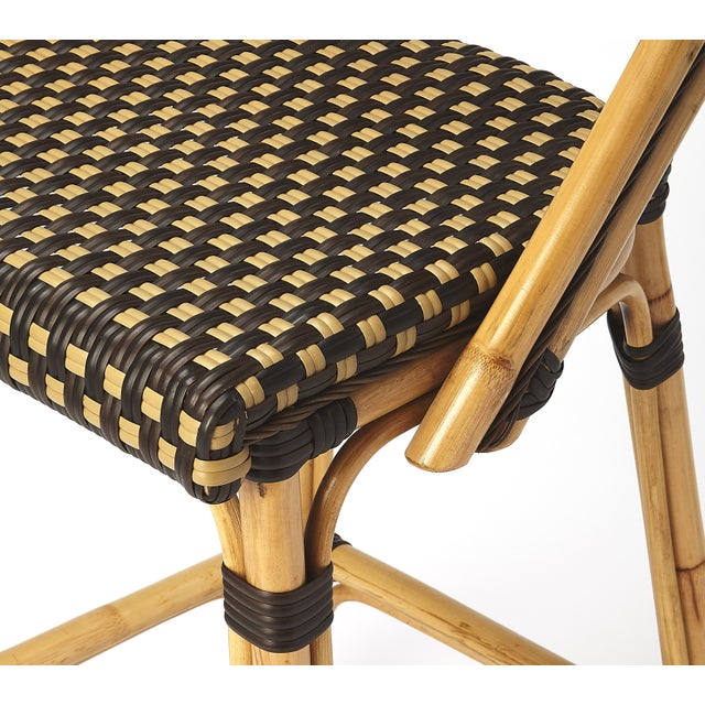 Lila Rattan 28 in. Seat Height Bar Stool with Back and Footrest, Chocolate Rattan For Sale In Chicago - Image 6 of 7