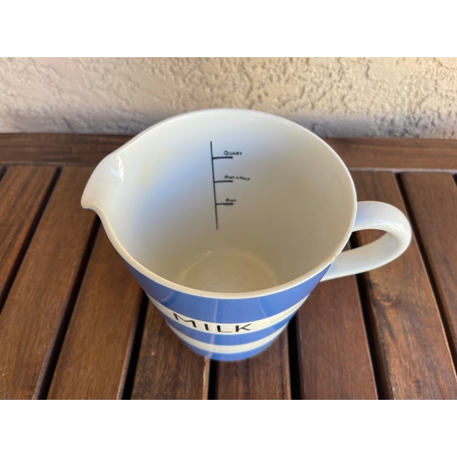 Mid-Century Modern Vintage T G Green Cornishware Blue Striped Pint Milk Pitcher For Sale - Image 3 of 4