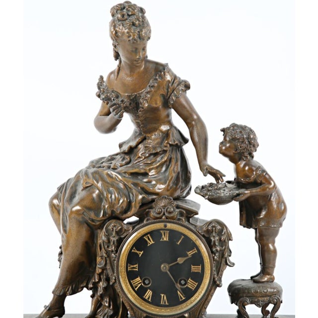 Black Marble and Spelter Clock For Sale - Image 3 of 9