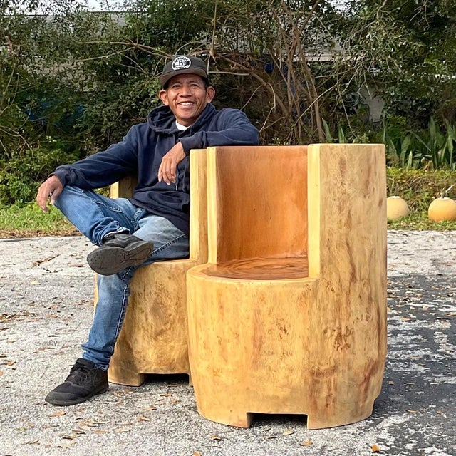 Early 21st Century Vintage Boho Carved Tree Trunk Chair For Sale - Image 5 of 12