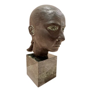 Larry Mohr Verdigris Bronze Bust ''Beth'' on Marble Pedestal Sculpture Signed From Artist Estate For Sale