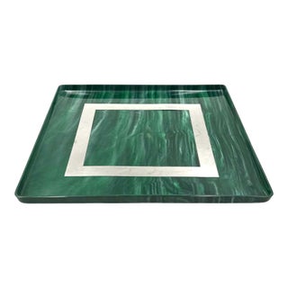 Hollywood Regency Malachite Effect Resin & Brass Tray, Italy 1970s For Sale