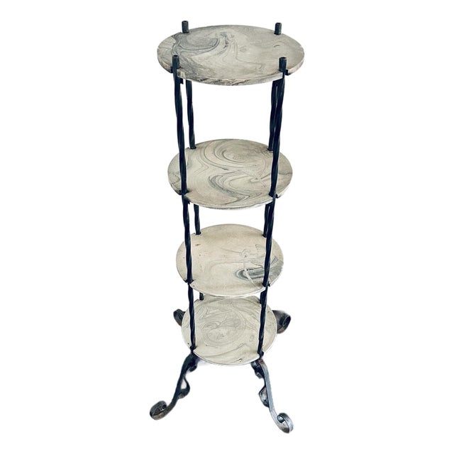 Vintage Wrought Iron and Marble 4-Tiered Etagere For Sale