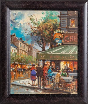 Henri Renard, Paris Cafe in Spring, Oil