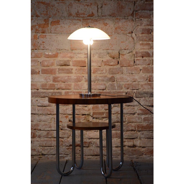 Metal Bauhaus Table Lamp in Chrome, Steel, and Opaline Glass, Czech, 1930s For Sale - Image 7 of 10