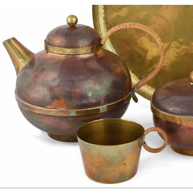 Vintage Brass & Copper Centrepiece and Tea Set by Harald Buchrucker, 1950s, Set of 6 For Sale - Image 3 of 6
