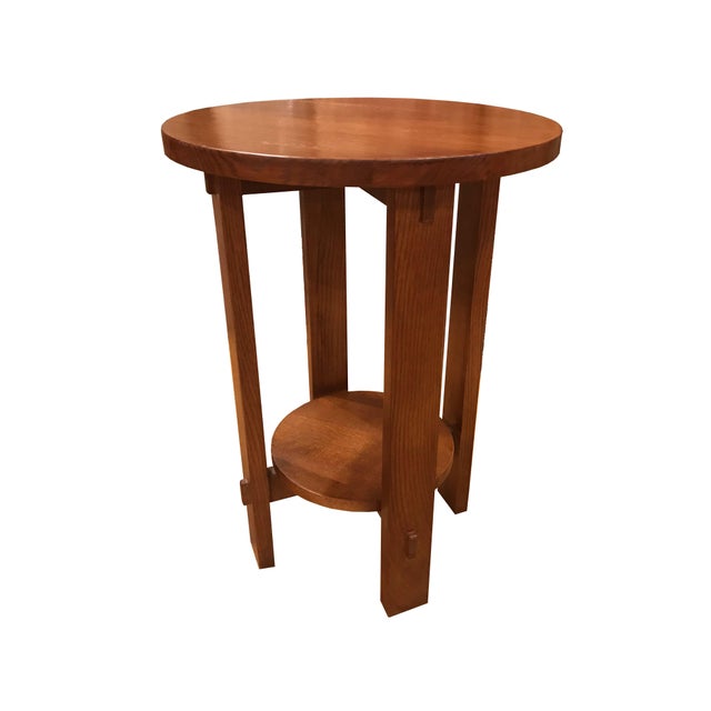 Add timeless charm to your living room with our Mission Style Oak Round End Table - Michael's Cherry. Expertly crafted in...