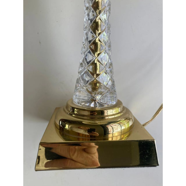 Vintage Leviton Cut Crystal & Brass Table Lamp With Shade