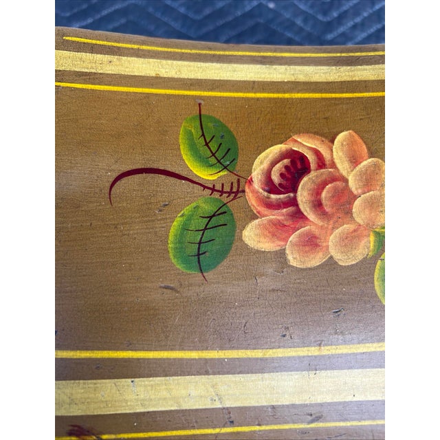 American Antique Pennsylvania Folk Art Paint Decorated Plank Seat Footstool 1850’s For Sale - Image 3 of 12