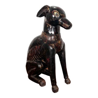 Vintage Carved Wooden Dog Statue For Sale