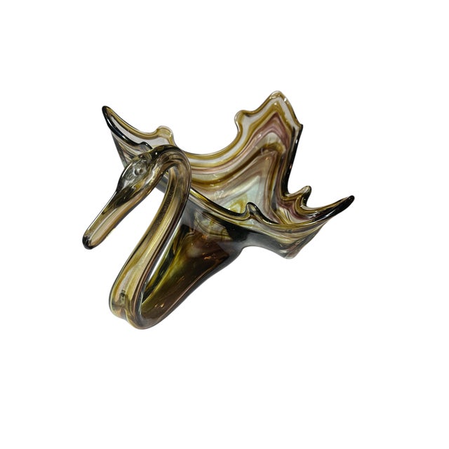 Vintage Hand Blown Murano Style Swan Art Glass Centerpiece Bowl For Sale In Birmingham - Image 6 of 11