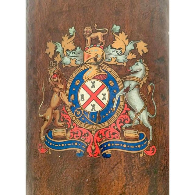 Early 20th Century Early 20th Century Carryall Bucket Umbrella Stand Wood Covered With Leather Decorative English Royal Crest For Sale - Image 5 of 10