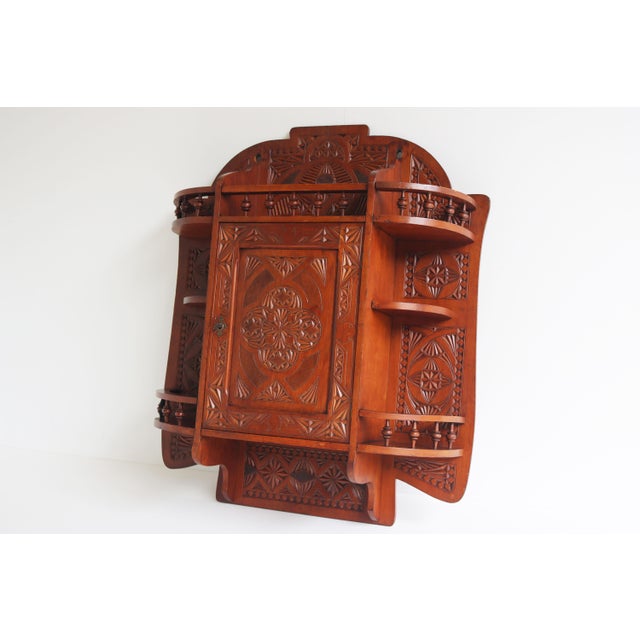 Antique Folk Art Arts and Crafts Dutch Chip Carved Wall Cabinet, 1910 For Sale - Image 4 of 7