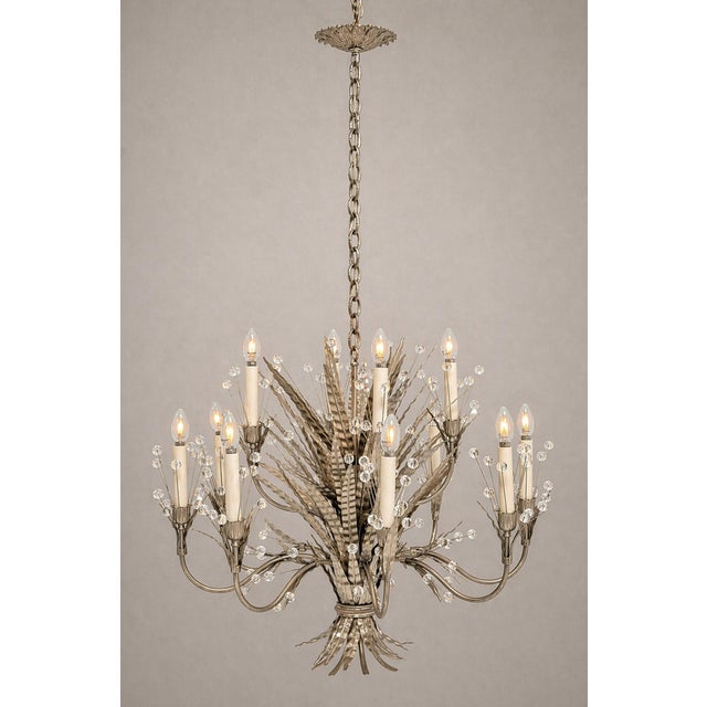 Remains Lighting Remains Lighting "Plume" Antique Nickel & Glass 12-Arm Chandelier, Labeled For Sale - Image 4 of 18