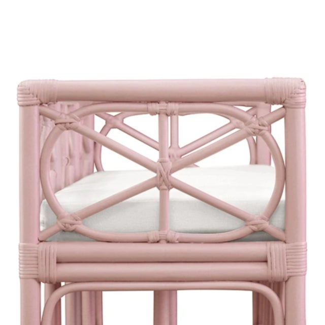 2020s Feguson Pink Rattan Linen Cushioned Bench For Sale - Image 5 of 7