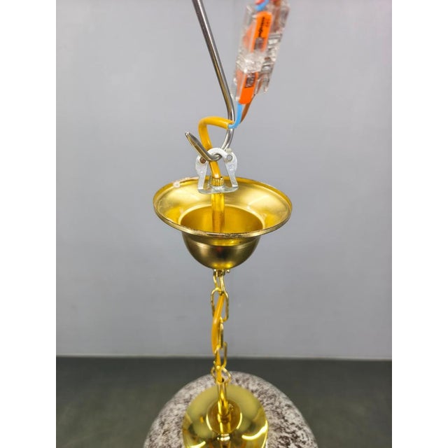 1970s Brass and Marble Glass Globe Pendant Light, Czechoslovakia, 1970s For Sale - Image 5 of 9