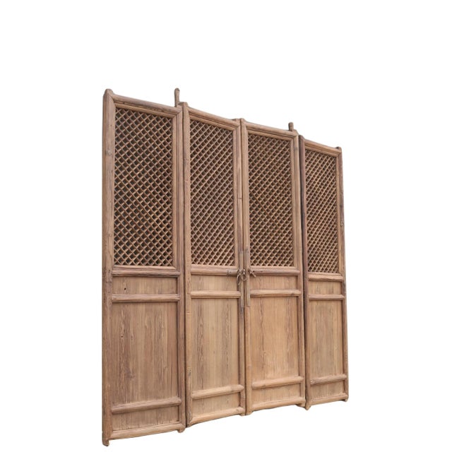 Chinese 100" High Large Antique Chinese Screen Door- a Set of 4 Lattice Screen Panels For Sale - Image 3 of 8