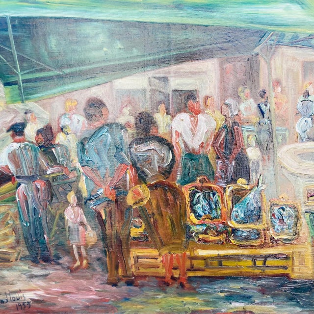 Mid Century French Oil Painting by Duand Louis "Marche Aux Poissons" For Sale - Image 4 of 11