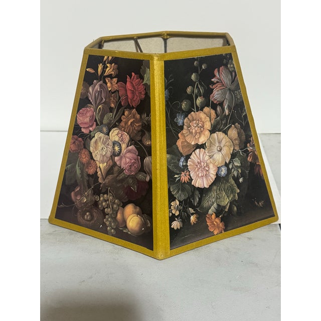 Impressionist Mid 20th Century UpgradeLights Black Floral 14 Inch Hexagonal Chimney Lampshade For Sale - Image 3 of 7